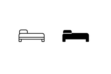Simple bed icon in outline and solid black, representing rest and comfort
