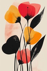 Abstract botanical flowers with bold organic shapes and textured brush strokes on light background - modern wall art, creative minimalism and expressive interior decor.