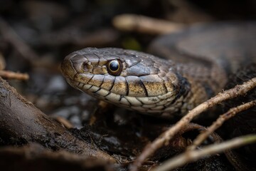 Fototapeta premium Northern Water Snake (Nerodia sipedon) Found in Minnesota: A Study of Reptilian Biodiversity in the US