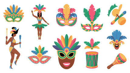 Fototapeta premium Carnival Mask & Illustration Elements: Embracing the Vibrant Spirit of Carnival.