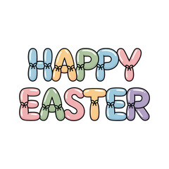 A vibrant and festive Easter greeting featuring colorful pastel letters