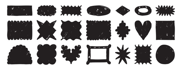 Crayon black fill frames set collection doodle hand drawn icon. Outline drawing shape border line clipart symbol.