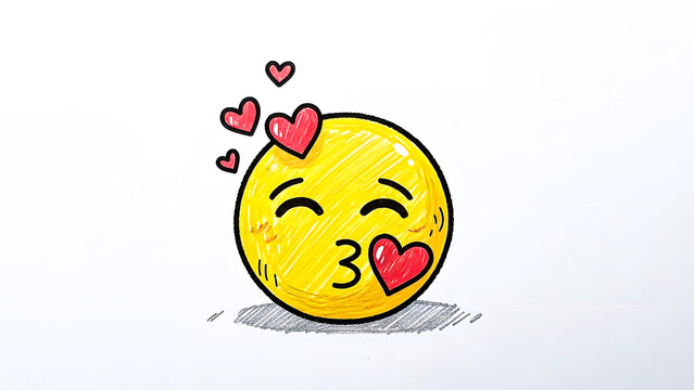 A cartoon emoji with a loving expression surrounded by hearts