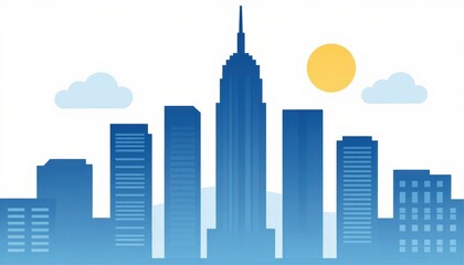 Obraz premium Iconic city skyline at sunset with clouds vibrant urban environment digital artwork distinctive architectural elements