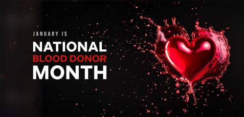 January Blood Donation Awareness Banner Featuring Heart-Shaped Blood Splash
