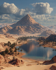 AI generator images of  Sustainability and the importance of trees in arid environments. The concept: Trees are crucial to the environment, providing shade, food, and habitat for living things.