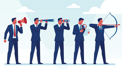 Business strategy concept with professional men demonstrating different roles