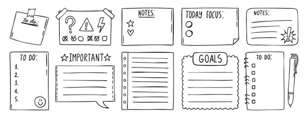 sticky note, reminder, to do list in doodle style doodle isolated on white background. doodle hand drawn, for stickers, logos, branding, social media and printable.