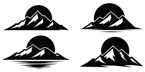 Fototapeta premium Mountain landscape silhouette set, Nature peak icon pack, Outdoor scenery collection
