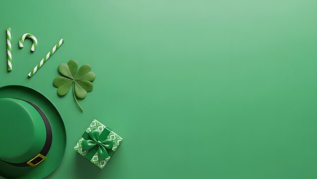 St patrick's day celebration with shamrock leprechaun hat and lucky charm - Powered by Adobe