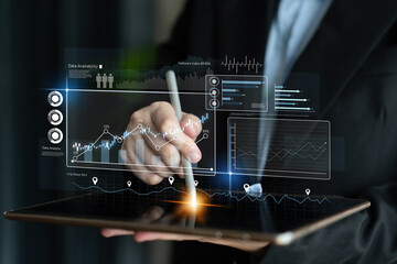 High-tech data visualization dashboard for analytics and performance tracking, including data visualization, trend, data report, and data chart. Latch