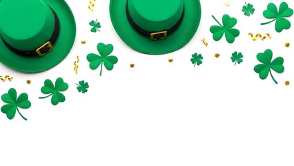 St patrick's day celebration with green hats and shamrocks