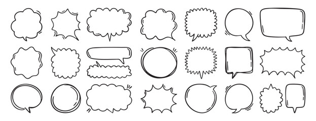 Fototapeta premium Hand drawn sketch speech bubble elements doodle dialog frames
