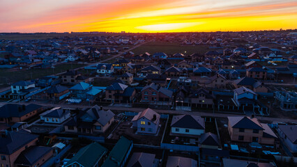Aerial view of the suburbs at sunset
