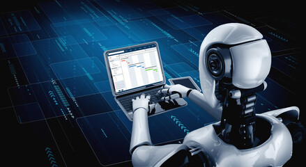 Project planning software for modish business project management on the computer screen showing...