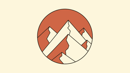 Minimalist Mountain Peaks in Circle Outdoor Adventure and Nature Icon.