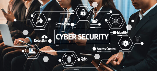 A professional group engaged in discussing essential cyber security strategies, illustrated with a...