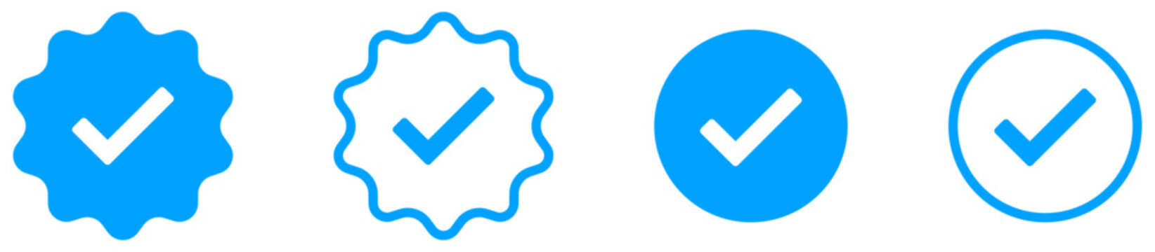 account verify icon, verified badge icon with check mark tick symbol : confirmed, approved, verification icons