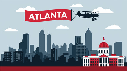 Atlanta Georgia Cityscape with Biplane Banner and Famous Landmarks © StockStudio