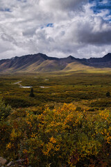 Sun shining on mountains on the Denali Highway