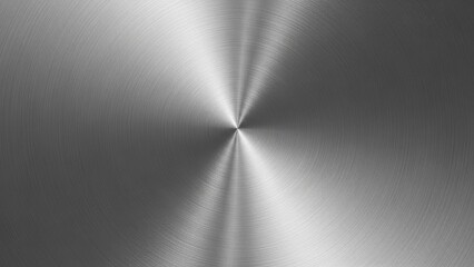 Brushed Silver Metal Texture with Circular Polished Surface, Radiant Metallic Radial Gradient Background, Luxury Chrome Steel Plate for Industrial Design Overlay