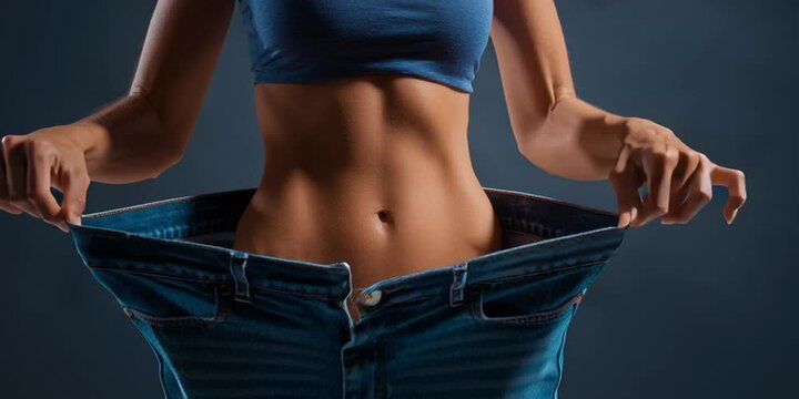 frau hat viel abgenommen und tr&auml;gt nun &uuml;bergosse zu grosse jeans