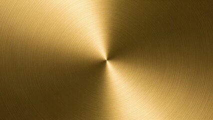 Brushed Gold Metal Texture with Circular Polished Surface, Radiant Metallic Radial Gradient Background, Luxury Golden Steel Plate for Industrial Design Overlay