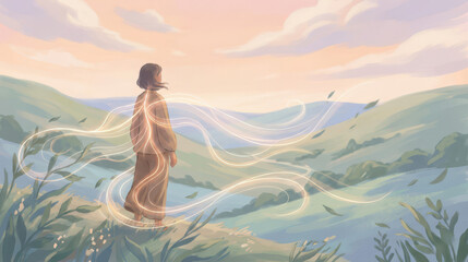 Exploring polyvagal therapy techniques in nature healing moments at sunset in a serene landscape