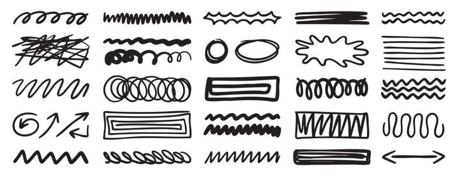 Hand drawn swirl doodle set. Abstract line elements collection. Scribble shapes for creative design