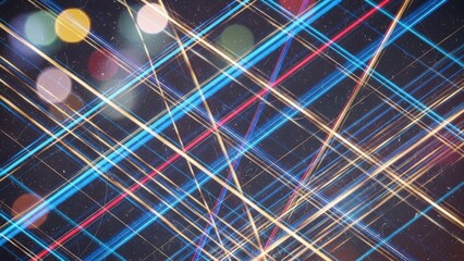 Abstract Neon Light Trails and Glowing Bokeh Background, Futuristic Blue and Orange Cyberpunk Speed Lines, Motion Blur Dynamic High Tech Energy Wallpaper Texture