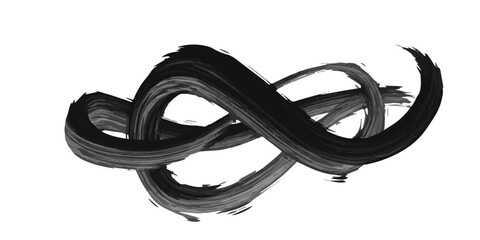 Abstract continuous black brush stroke forming an intricate knot on a white background