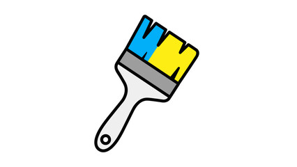 Paintbrush with blue and yellow bristles for painting projects.