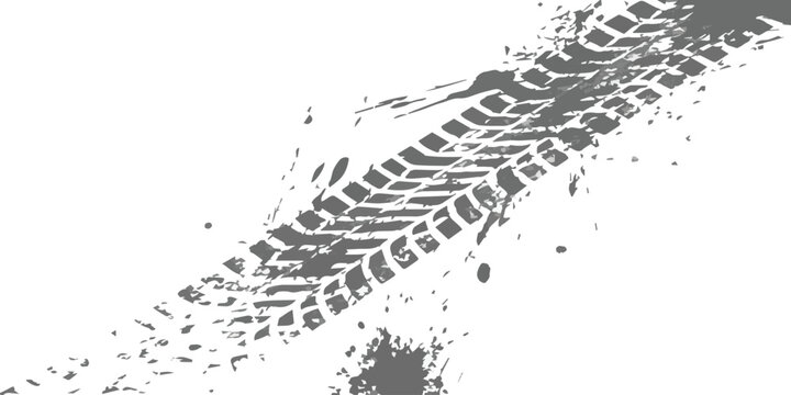 Dirty off-road vehicle tire track print isolated on a white background in a grunge style