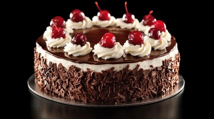 Delicious Black Forest Cake adorned with Cherries and Chocolate Shavings