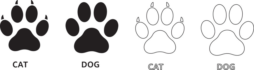 Cat and Dog Paw Prints Illustration Set for Animal Identification