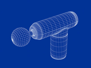 3D wire-frame model of massage gun
