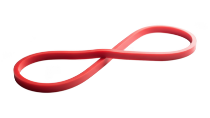 Red infinity loop shaped rubber band on transparent background