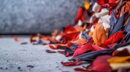 Vibrant Feather Cascade in Bold Colors on Textured Surface Background