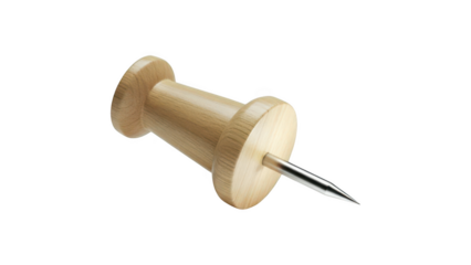 Wooden push pin with metal point on transparent background