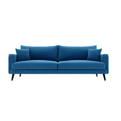 Fototapeta premium Blue Corduroy Sofa with Two Pillows isolated on a transparent background