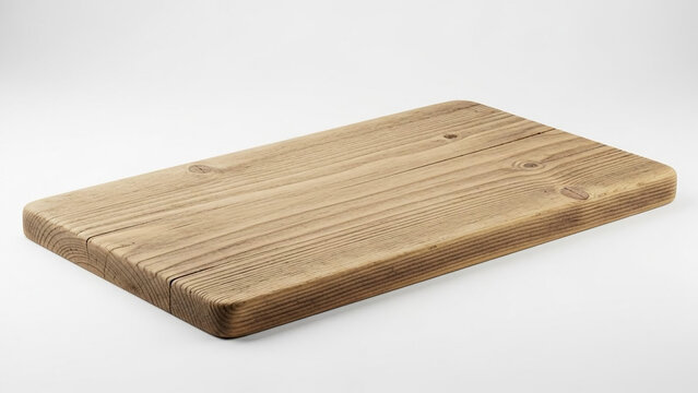 A wooden cutting board on a white background