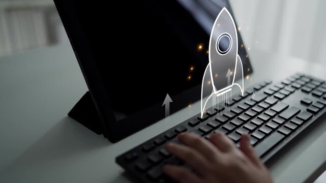 Startup launch and business growth concept, rocket symbolism, entrepreneurship, startup innovation, and early-stage success strategies for new business development and expansion. Muxer