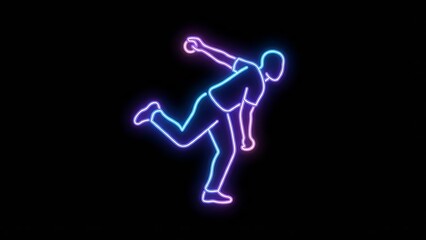 neon cricket bowler running with glowing ball on dark background