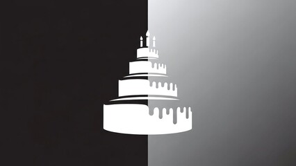 minimalist white tiered cake silhouette with candles for bakery logos, birthday greeting cards, wedding invitations, event planning websites and minimalist dessert menus, with copy space