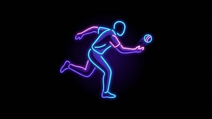 neon cricket bowler running with glowing ball on dark background