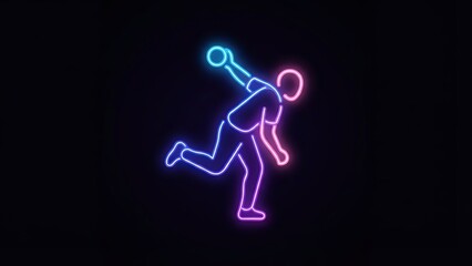 neon cricket bowler running with glowing ball on dark background