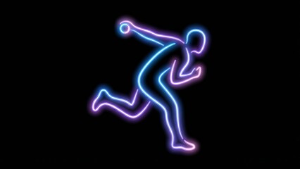 neon cricket bowler running with glowing ball on dark background