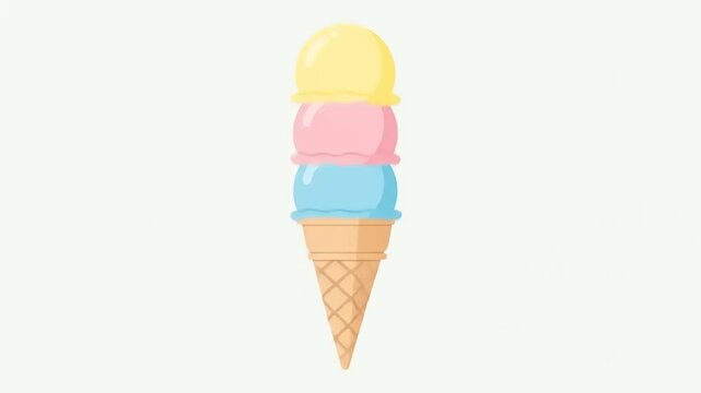 Colorful Triple Scoop Ice Cream Cone.