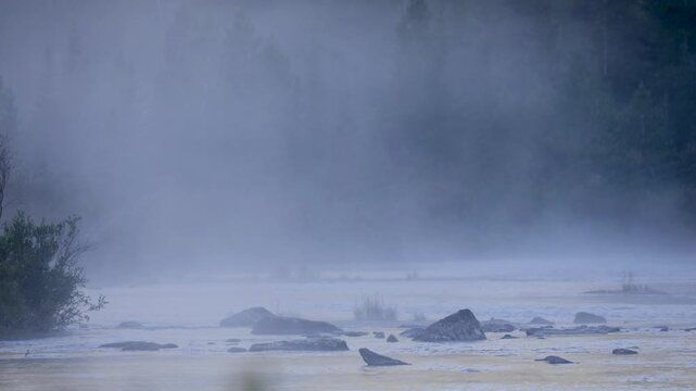 Morning fog over the Katun River, Altai, Russia