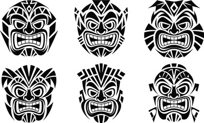 Set of Geometric Tribal Tiki Mask Vector Illustration